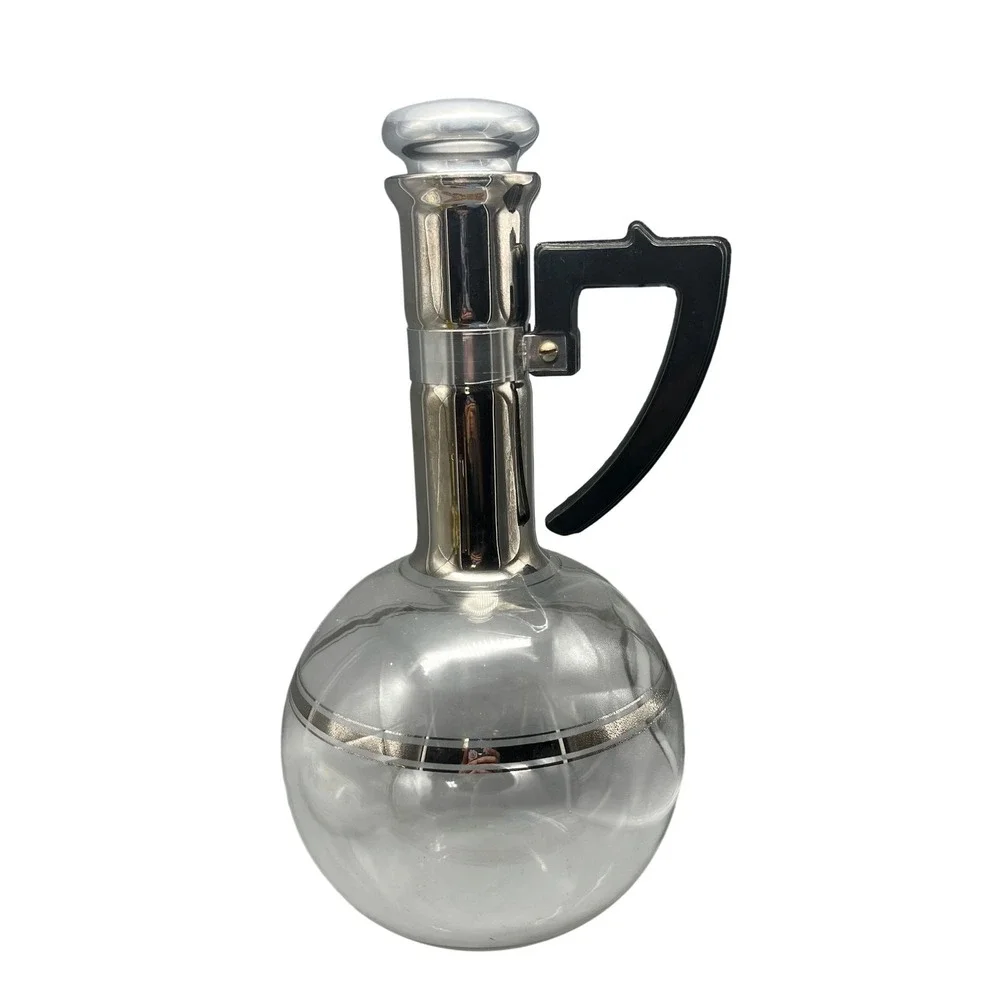 Vtg Mid-Century Glass‎ Beverage Decanter Hot or cold Cork Stopper Mirrored Neck